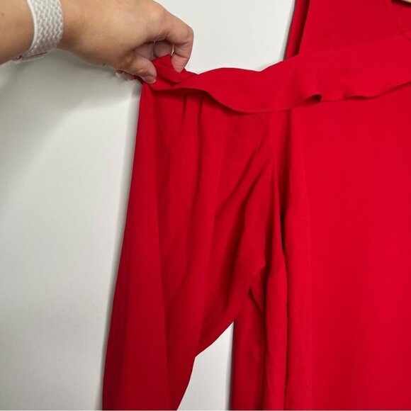 Lane Bryant Womens Size 20 Cold Shoulder Blouse Red Ruffle Long Sleeve Shirt - Picture 4 of 9